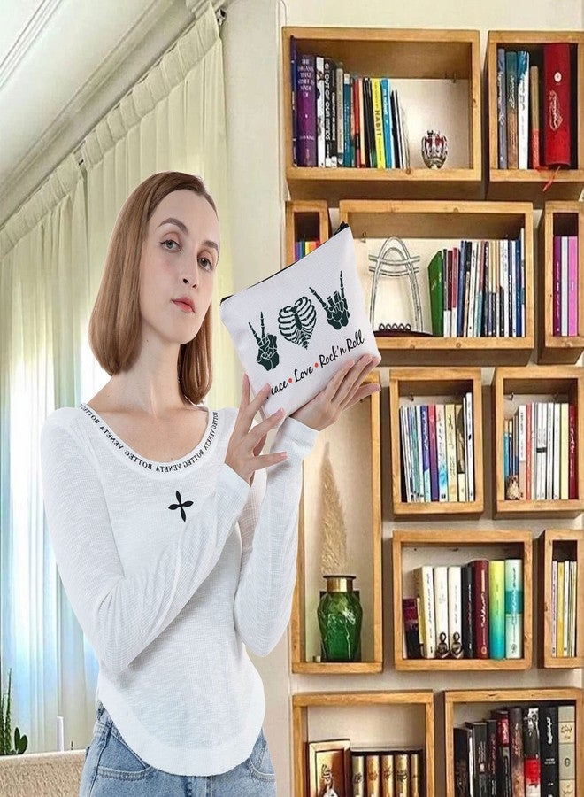 LEVLO Funny Rock and Roll Cosmetic Bag Guitar Retro 80s Hippie Hippi Gift Peace Love Rock'N Roll Makeup Zipper Pouch Bag For Friend Family (Peace Love Rock'N Roll) - Image 5