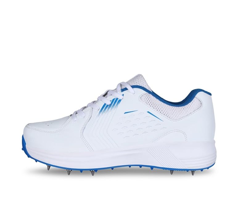 Aivin Super King Cricket Shoes for Men I Mesh & Synthetic Upper| Removable Spikes Suitable for Bowling and Batting White/Blue - Image 1