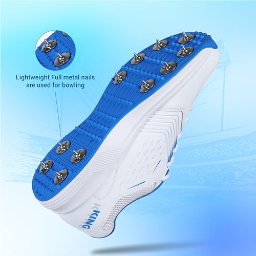 Aivin Super King Cricket Shoes for Men I Mesh & Synthetic Upper| Removable Spikes Suitable for Bowling and Batting White/Blue - Image 4