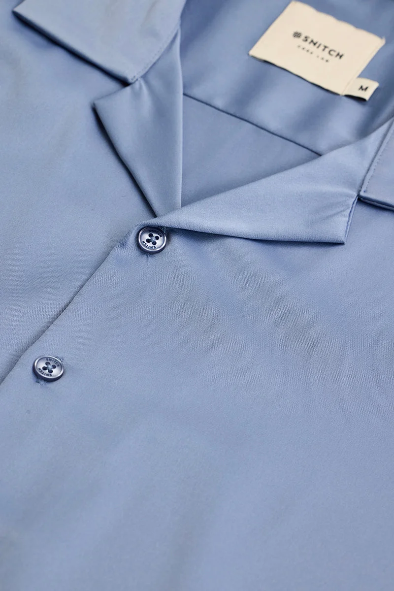 SNITCH Blue Solid Half Sleeve Boxy Casual Shirt