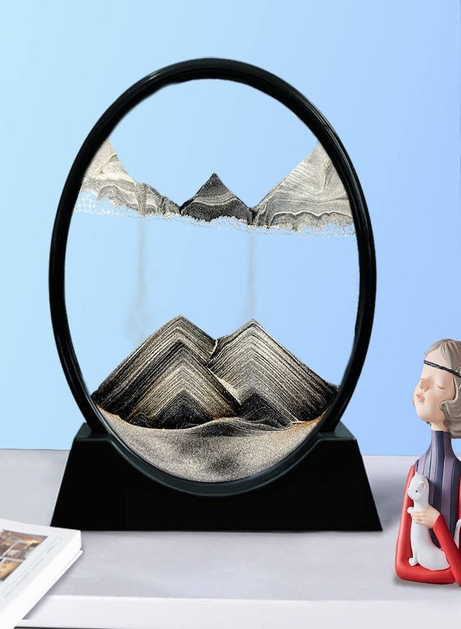 Aoderun Moving Sand Art Picture Round Glass 3D Deep Sea Sandscape in Motion Display Flowing Sand Frame Relaxing Desktop Home Office Work Decor (7", Black) - Image 2