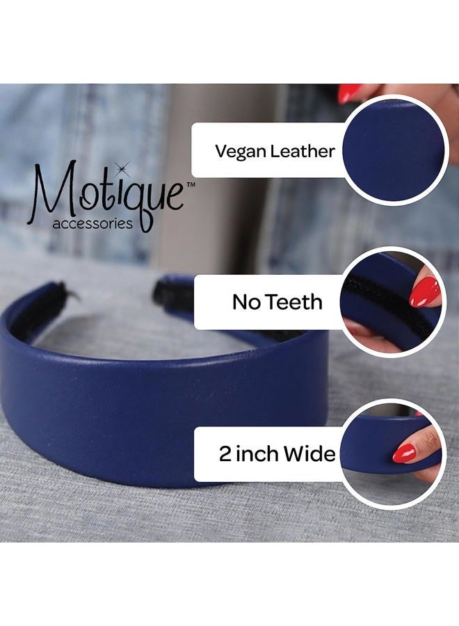 2 Inch Wide Leather Like Headband Solid Hair band (Pale Blue)