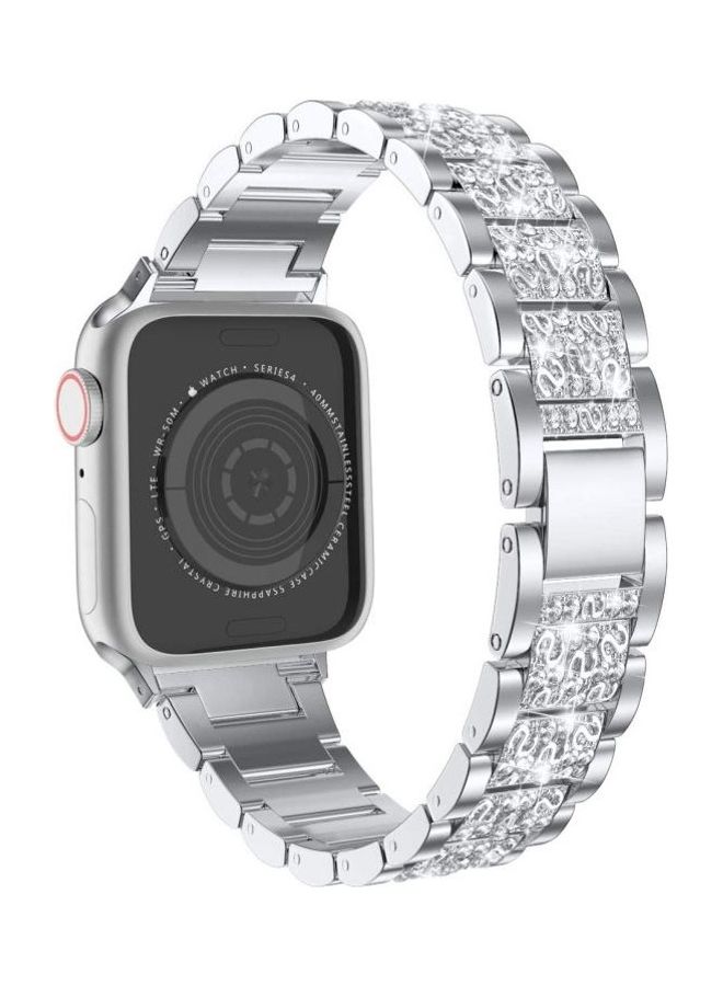 NIBEMINENT Three Stainless Steel Straps with Rhinestones For Apple Watch Series 1/2/3/4/5/6/7/SE 42-44-45mm Silver - Image 1