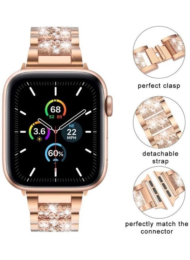 NIBEMINENT Three Stainless Steel Straps with Rhinestones For Apple Watch Series 1/2/3/4/5/6/7/SE 42-44-45mm Silver - Image 3