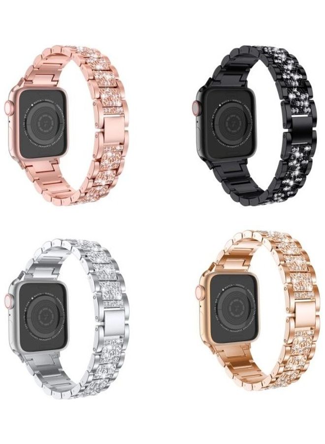 NIBEMINENT Three Stainless Steel Straps with Rhinestones For Apple Watch Series 1/2/3/4/5/6/7/SE 42-44-45mm Silver - Image 2