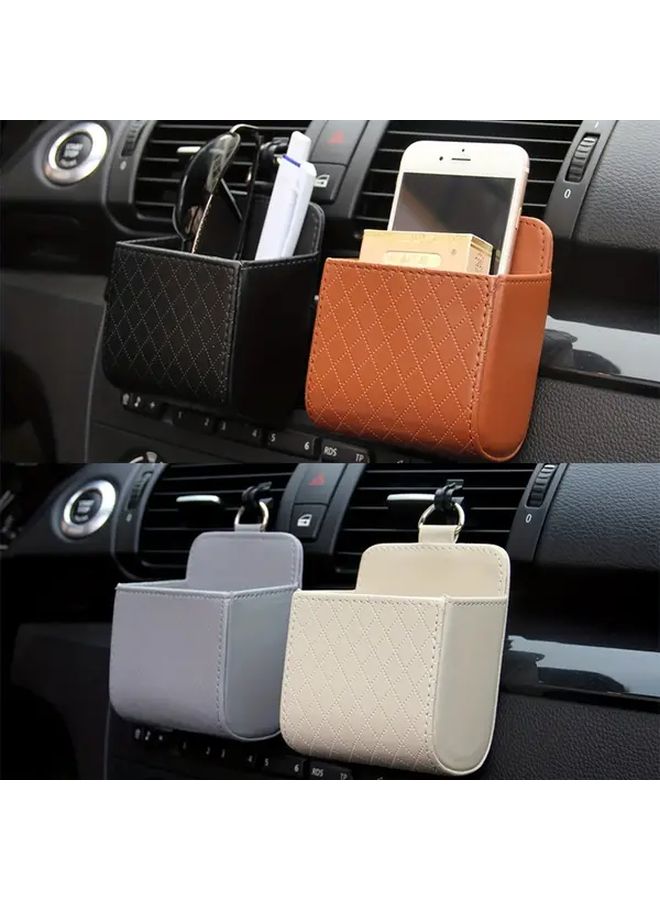 Coffee Leather Car Storage Bag Organizer Ventilated Box For Mobile Phone Accessories - Image 1