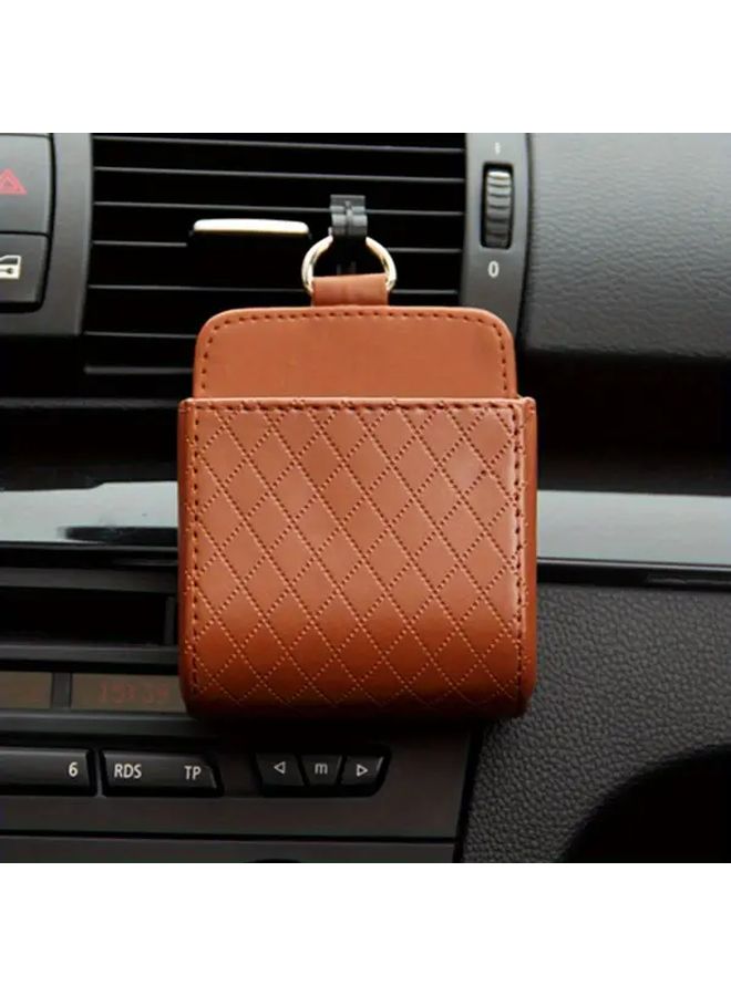 Coffee Leather Car Storage Bag Organizer Ventilated Box For Mobile Phone Accessories - Image 4