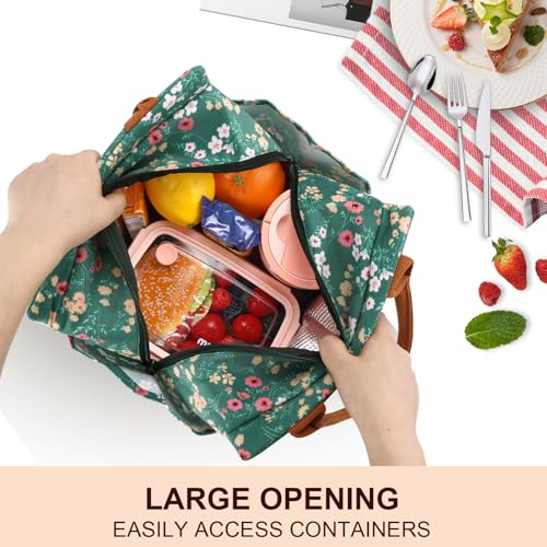 Joymee Lunch Bag Women Insulated Lunch Box Cute Corduroy Reusable Leakproof Large Capacity Lunch Tote Bag for Women Men Adult with Bottle Holder and Side Pockets for Work Corduroy MultiFloral - Image 3