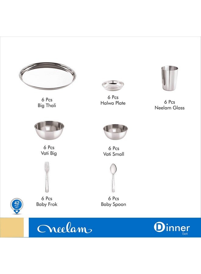 Neelam Stainless Steel 24 Gauge Premium 42 Pieces Dinner Set, Ideal Gifting Dinner Set, Ideal for Special Occasions Like Anniversary, Wedding, Housewarming Party, Dishwasher Safe, Silver - Image 3