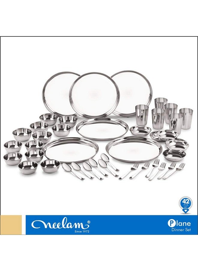 Neelam Stainless Steel 24 Gauge Premium 42 Pieces Dinner Set, Ideal Gifting Dinner Set, Ideal for Special Occasions Like Anniversary, Wedding, Housewarming Party, Dishwasher Safe, Silver - Image 2