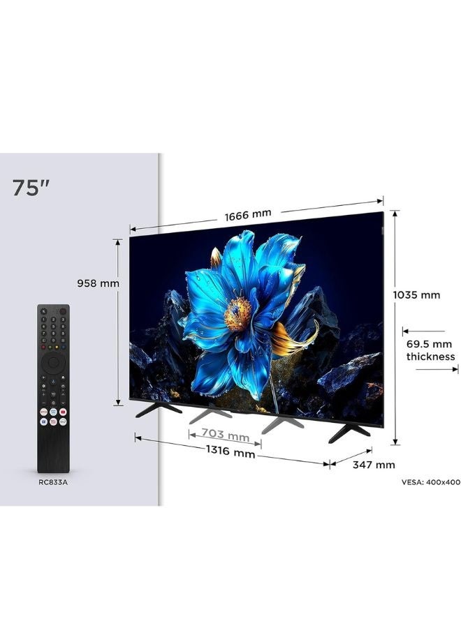تي سي إل تلفاز QLED P7K بحجم 75 بوصة | تلفاز Google 4K | معالج AiPQ | رؤية دولبي | لوحة HVA | HLG، HDR10+، وضوح Ai، لون، HDR | دولبي أتموس | DTS Virtual:X | ميراكاست | معلم الألعاب، شريط الألعاب، وضع صورة الألعاب - النسخة الدولية - Image 2