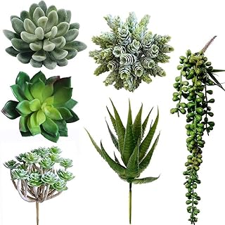 Winlyn Winlyn 6 Pcs Unpotted Fake Succulents Assorted Faux Succulent in Different Green Artificial Hanging Succulents Textured  - Image 1