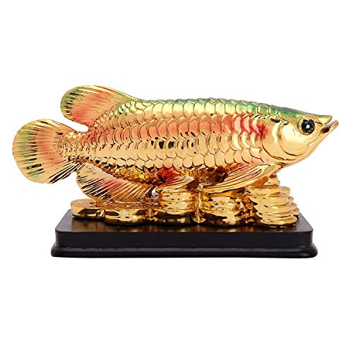 GJ Feng Shui Fish Showpiece for Home & Office | Golden Arowana Fish Statue for Good Luck, Wealth & Vastu | Decorative Fish Idol for Living Room, TV Unit & Desk | Gift for House Warming & Grah Pravesh - Image 1