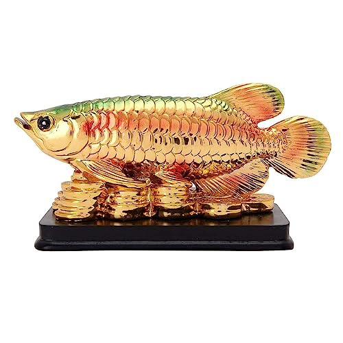 GJ Feng Shui Fish Showpiece for Home & Office | Golden Arowana Fish Statue for Good Luck, Wealth & Vastu | Decorative Fish Idol for Living Room, TV Unit & Desk | Gift for House Warming & Grah Pravesh - Image 4