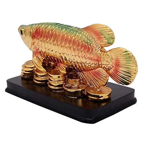GJ Feng Shui Fish Showpiece for Home & Office | Golden Arowana Fish Statue for Good Luck, Wealth & Vastu | Decorative Fish Idol for Living Room, TV Unit & Desk | Gift for House Warming & Grah Pravesh - Image 3