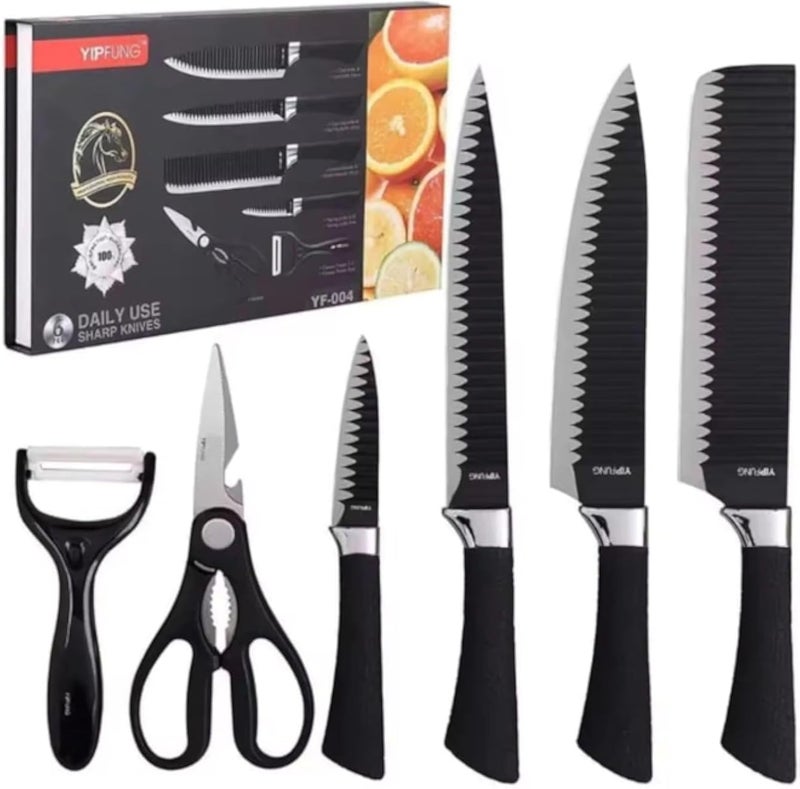 Professional Multi-Purpose Kitchen Knife Set with Vegetable, Meat, and Fruit Cutter, Sharp Serrated Stainless Steel Blades, 6-Piece Set for Cooking, Chopping, and Food Preparation