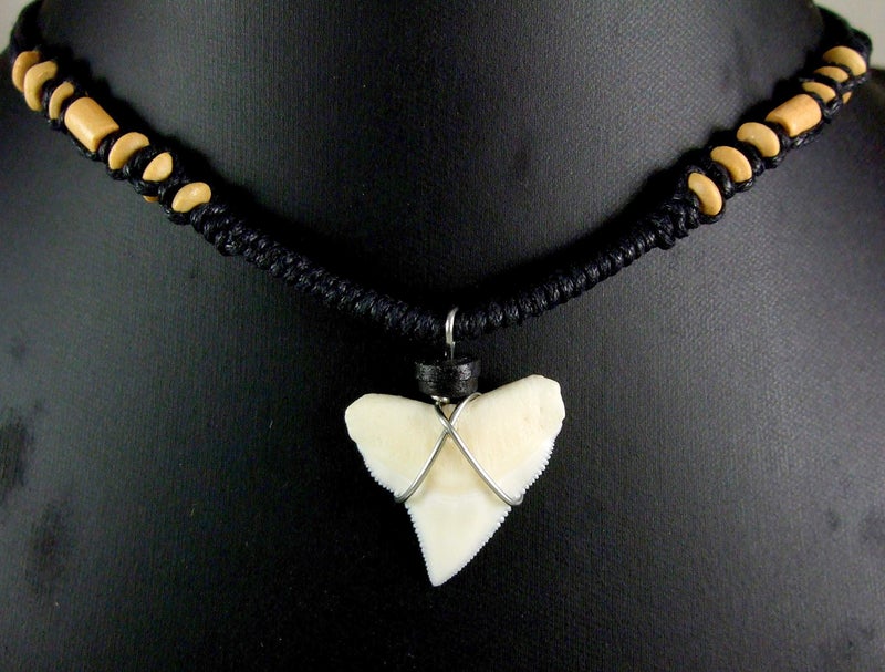 Swimmi Genuine Shark Tooth Necklace for Men, Mako Shark Tooth Necklace, Handmade Wooden Beads adjustable Cords Necklace for Women Jewelry - BA369 - Image 2