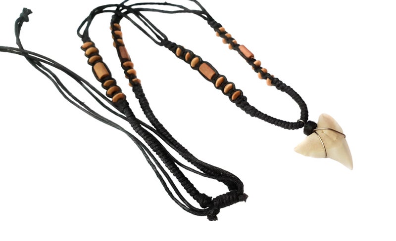 Swimmi Genuine Shark Tooth Necklace for Men, Mako Shark Tooth Necklace, Handmade Wooden Beads adjustable Cords Necklace for Women Jewelry - BA369 - Image 5