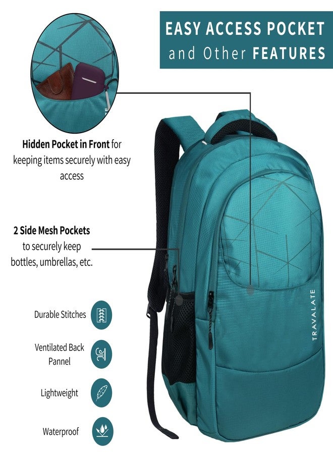 TRAVALATE Unisex Polyester 35L Backpack School Bag Women Men Boys Girls Class 6 to 12 children Daypack College Bag Book School Sports Bag Weekend Bag with rain cover - Teal - Image 2