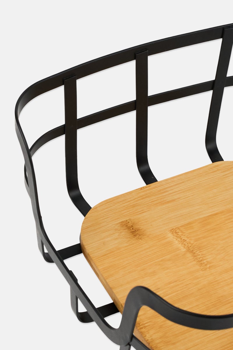 Kitchenera Bamboo Base Wired Basket, Black - Image 3