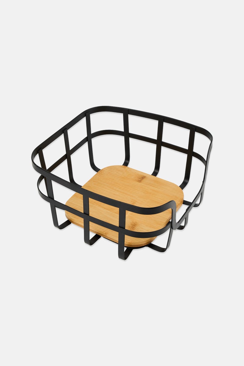Kitchenera Bamboo Base Wired Basket, Black - Image 1