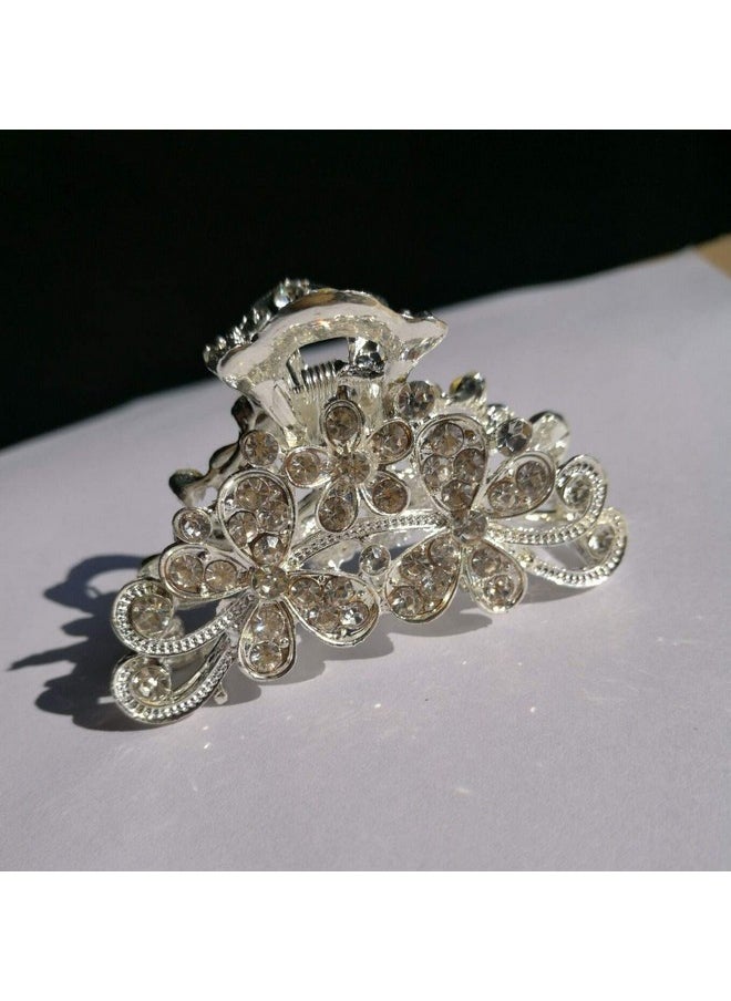 Fodattm Retro Flowers Hair Claw Clip For Women Lady Vintage Alloy Rhinestone Hair Jaw Clips Hairpin Fancy Hair Clamp (Silver)  - Image 5
