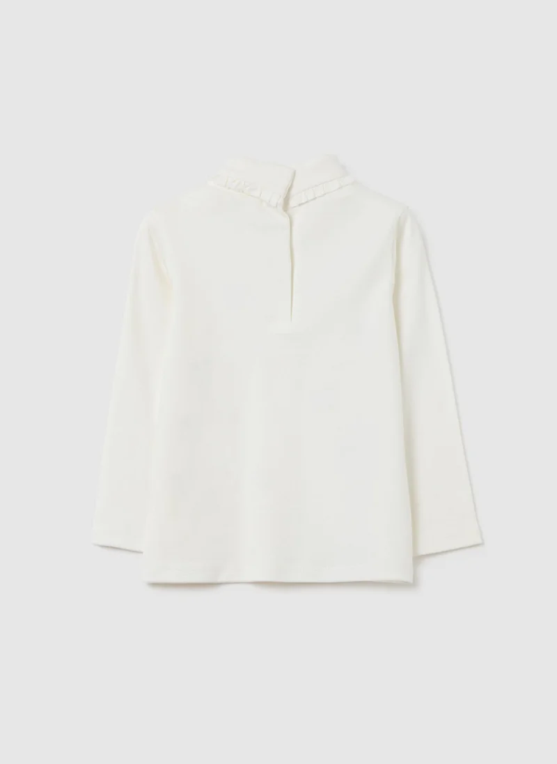 او في اس تيشيرت قطن أبيض سادة بقصة عادية وكشكشة للبنات من أو في إس