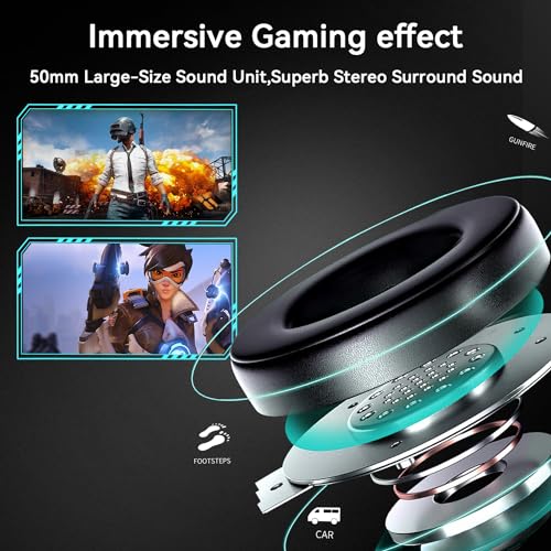Jimonyer Gaming Headset with Microphone, 7.1 Surround Sound and Noise Canceling Over Ear Headphones for PC/PS4/PS5/Xbox Series/Switch, RGB Light and Soft Imitation Protein Earmuffs(Black) - Image 2