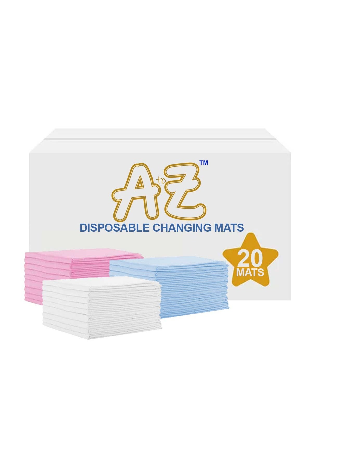 STAR BABiES A to Z  Disposable Changing Mats - 45 x 60cm - Large Pack of 20 - Blue/Pink/White-Rainbow