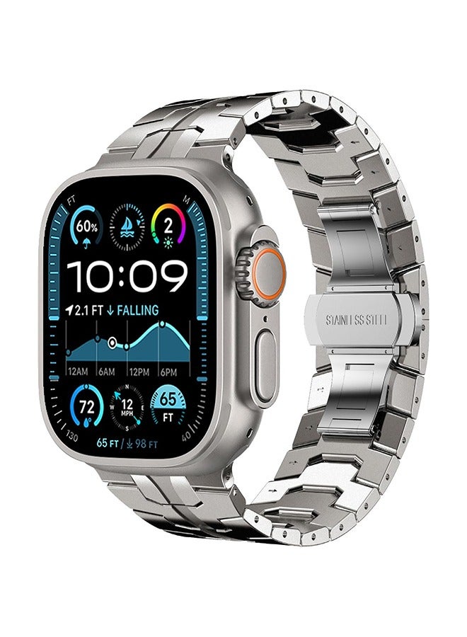 Compatible for Apple Watch Band Ultra 2/Ultra 49mm 45mm 44mm 42mm Series 9 8 7 Men, Stainless Steel Metal Bands for Apple iWatch Series 9 8 7 SE 6 5 4 3 2 1 Link Bracelet, Titanium color - Image 5