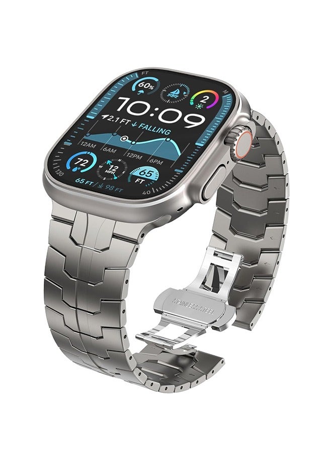 Compatible for Apple Watch Band Ultra 2/Ultra 49mm 45mm 44mm 42mm Series 9 8 7 Men, Stainless Steel Metal Bands for Apple iWatch Series 9 8 7 SE 6 5 4 3 2 1 Link Bracelet, Titanium color - Image 1