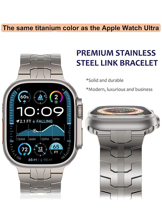 Compatible for Apple Watch Band Ultra 2/Ultra 49mm 45mm 44mm 42mm Series 9 8 7 Men, Stainless Steel Metal Bands for Apple iWatch Series 9 8 7 SE 6 5 4 3 2 1 Link Bracelet, Titanium color - Image 3