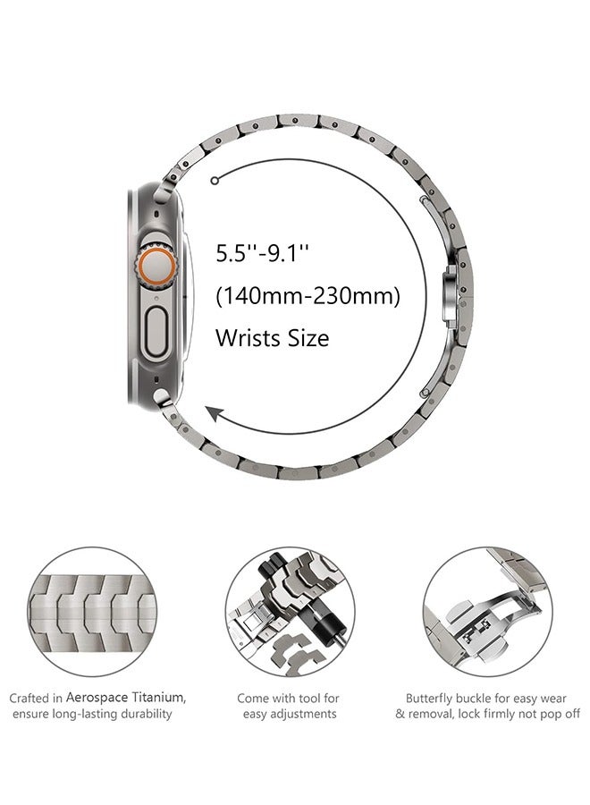 Compatible for Apple Watch Band Ultra 2/Ultra 49mm 45mm 44mm 42mm Series 9 8 7 Men, Stainless Steel Metal Bands for Apple iWatch Series 9 8 7 SE 6 5 4 3 2 1 Link Bracelet, Titanium color - Image 4