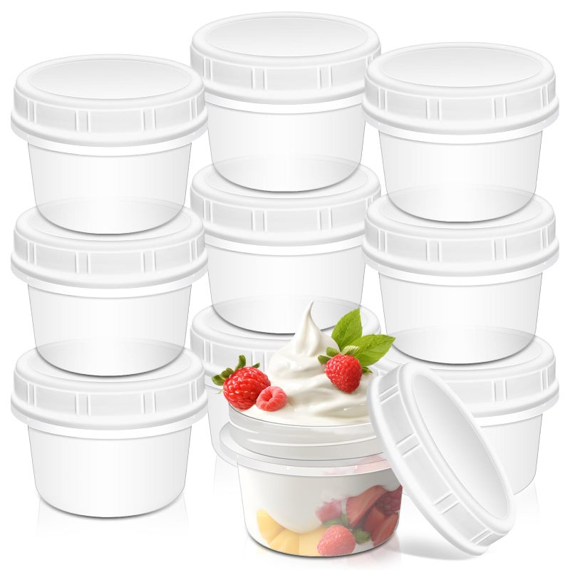ISUSSER 10 Pack 8oz Reusable Small Plastic Containers with Screw Lids, Small Food Storage Freezer Containers, Deli Containers Stackable Food Storage Jars, Sauce Condiment Jars Lunch Box Accessories - Image 1