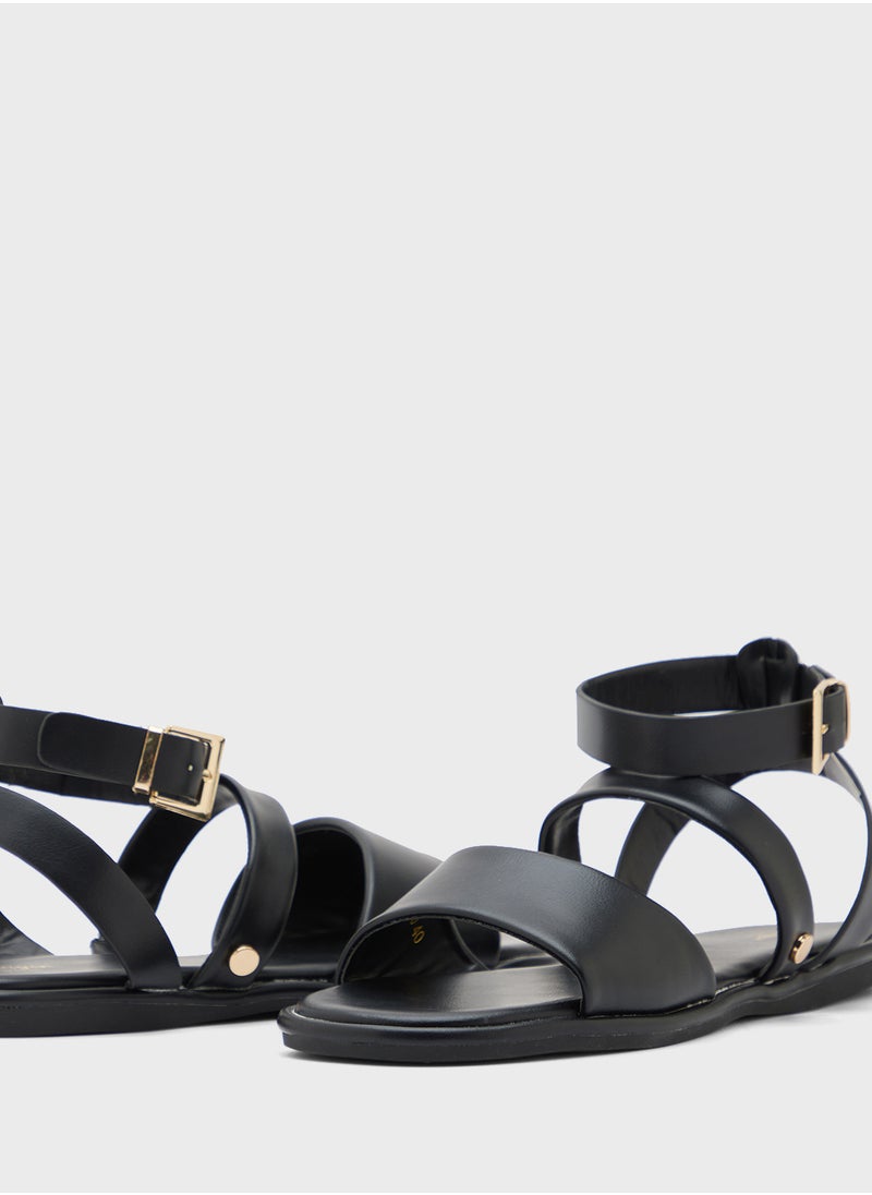 Ginger - Strappy Ankle Strap Flat Sandal - Image 1