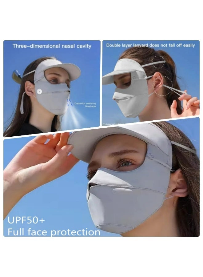 Women Ice Silk Sunscreen Mask Full Face Cover Breathable UV Protection Face Shield Soft Lightweight Cooling Mask For Outdoor Cycling Hiking Driving Fishing Summer Sun Block，Grey - Image 3