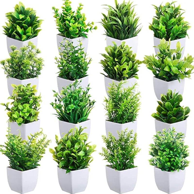 Dekorly Artificial Potted Plants, Artificial Plastic Eucalyptus Plants Small Indoor Potted Houseplants, Small Faux Plants for Home Decor Bathroom Office Farmhouse (Set 0F 16) - Image 1