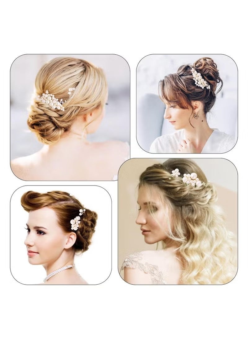 Vintage Baroque Big Pearl Hair Fork Bridal Hairpin Hair Comb Hair Plug European Style Design Wedding Headwear Hair Accessories Set,3 hairpins +2 hairpins,Gold - Image 4