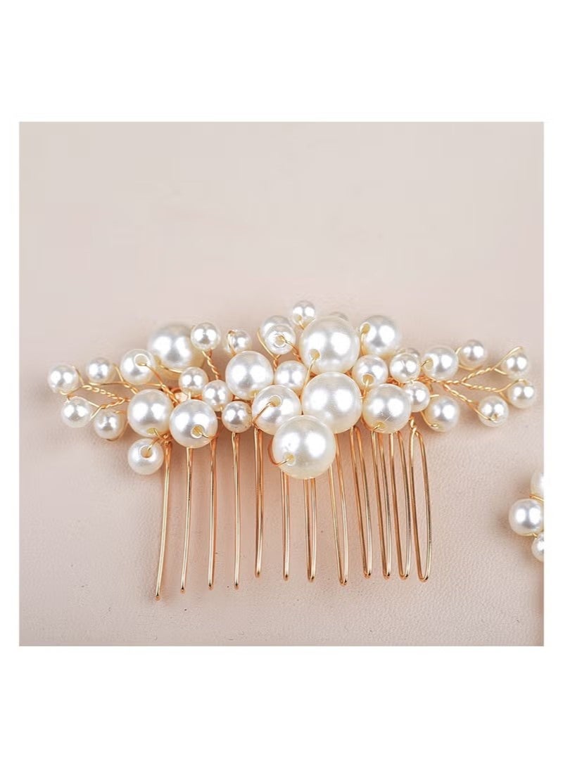 Vintage Baroque Big Pearl Hair Fork Bridal Hairpin Hair Comb Hair Plug European Style Design Wedding Headwear Hair Accessories Set,3 hairpins +2 hairpins,Gold - Image 2