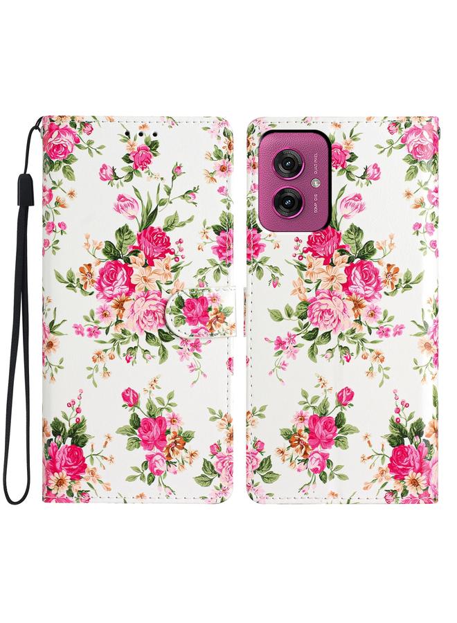 For Motorola Moto G55 Colored Drawing Leather Phone Case(Peonies)