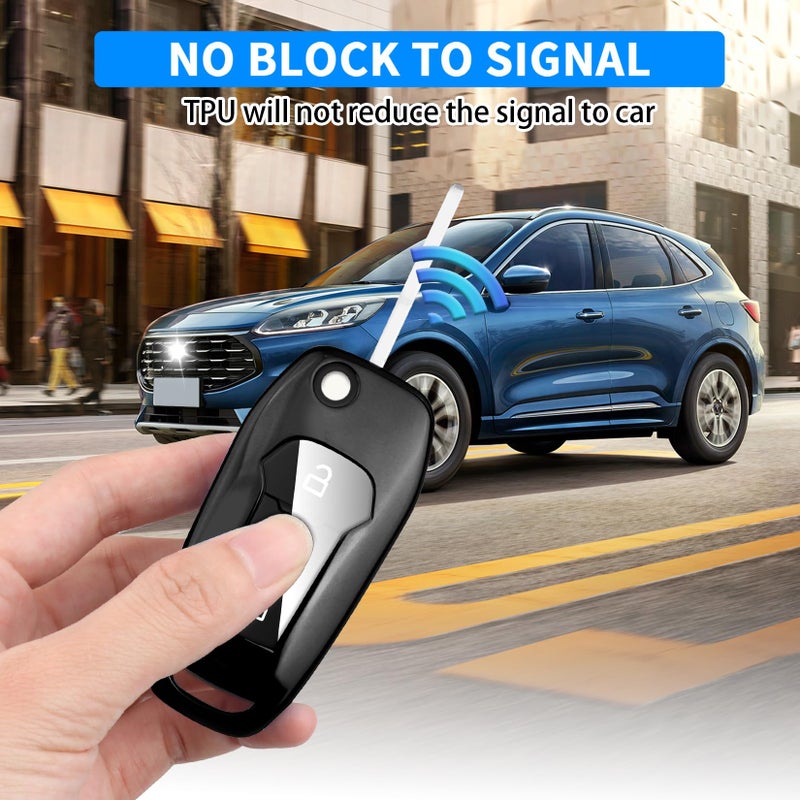 QBUC for Ford Key fob Cover,TPU Key Case Protector Compatible with 2015 2016 2017 2018 2019 Ford F150 F250,Focus 3 Escort Kuga Everest Fiesta Mustang Edge MKV Fusion 2016 Ranger flip Remote Key(Black) - Image 4