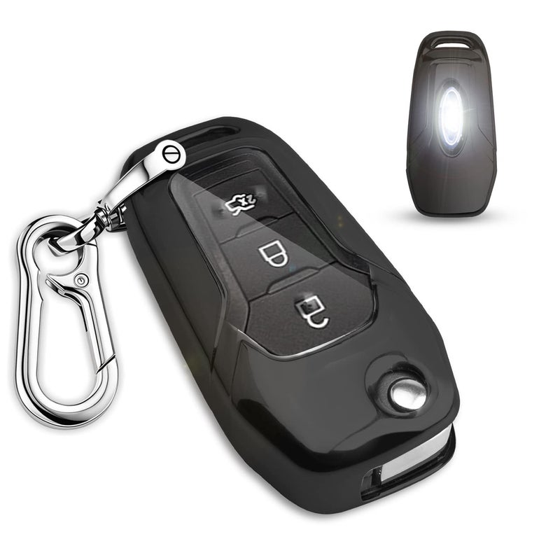 QBUC for Ford Key fob Cover,TPU Key Case Protector Compatible with 2015 2016 2017 2018 2019 Ford F150 F250,Focus 3 Escort Kuga Everest Fiesta Mustang Edge MKV Fusion 2016 Ranger flip Remote Key(Black) - Image 1