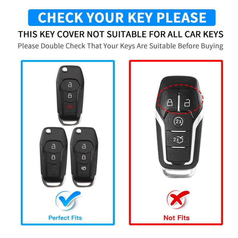 QBUC for Ford Key fob Cover,TPU Key Case Protector Compatible with 2015 2016 2017 2018 2019 Ford F150 F250,Focus 3 Escort Kuga Everest Fiesta Mustang Edge MKV Fusion 2016 Ranger flip Remote Key(Black) - Image 2