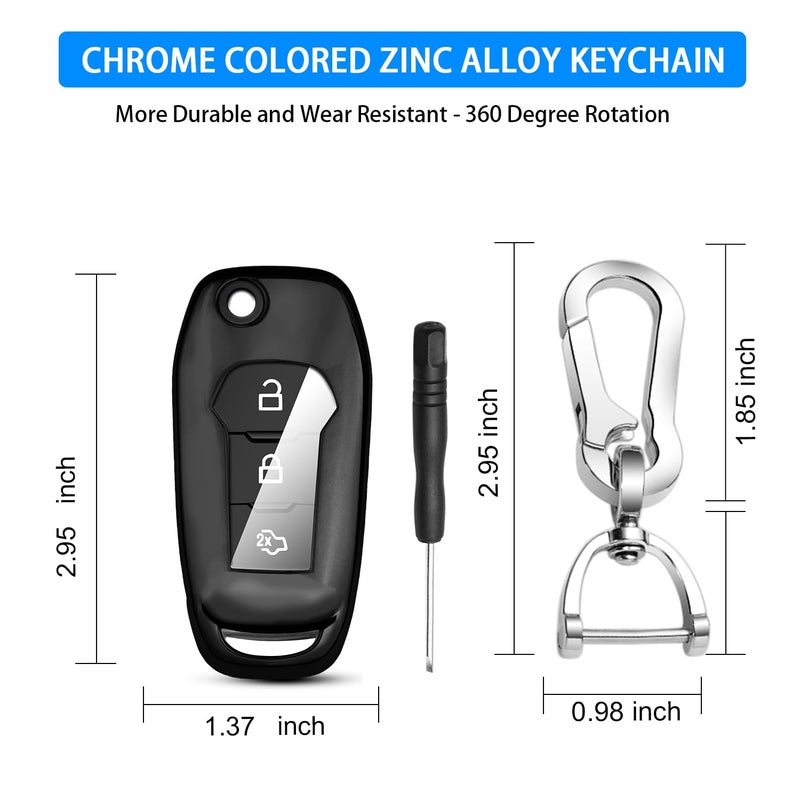 QBUC for Ford Key fob Cover,TPU Key Case Protector Compatible with 2015 2016 2017 2018 2019 Ford F150 F250,Focus 3 Escort Kuga Everest Fiesta Mustang Edge MKV Fusion 2016 Ranger flip Remote Key(Black) - Image 3
