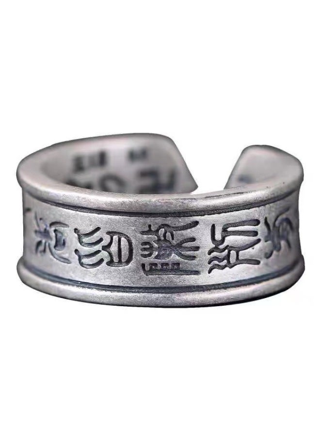 Those Who Face The Soldiers And Fight Are All Arrayed Before The Taoist Opening Thai Silver Ring Retro Xizang Silver Men's Nine-character Truth Ring