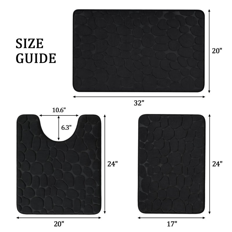 YIHOUSE Bathroom Rugs Mat Set 3 Piece Black, Memory Foam Bath Mats Sets, Non Slip Water Absorbent Washable Bath Rugs for Sink, Toilet and Floor - Image 4