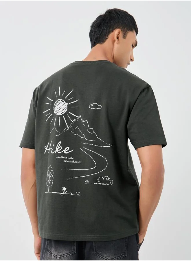 ستايلي Styli Graphic Print Round Neck Oversized T-Shirt