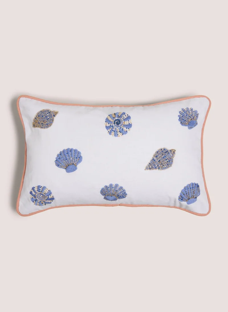 Matalan Blue Embroidered Shell Cushion
