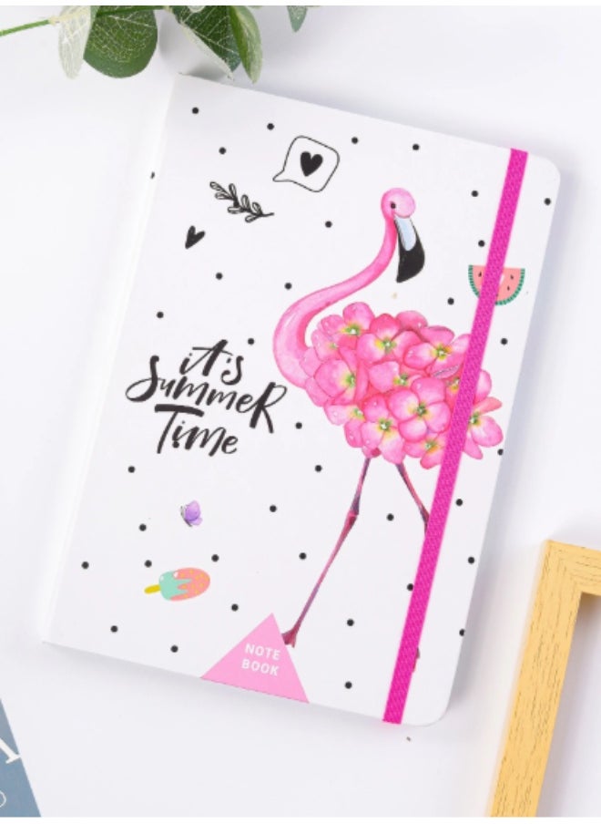 Generic HardCover Flamingo "It's Summer Time" White A5 Notebook With Elastic Band  - Image 3