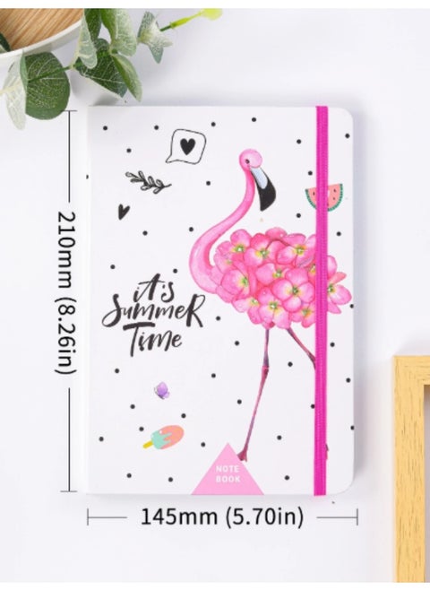 HardCover Flamingo "It's Summer Time" White A5 Notebook With Elastic Band